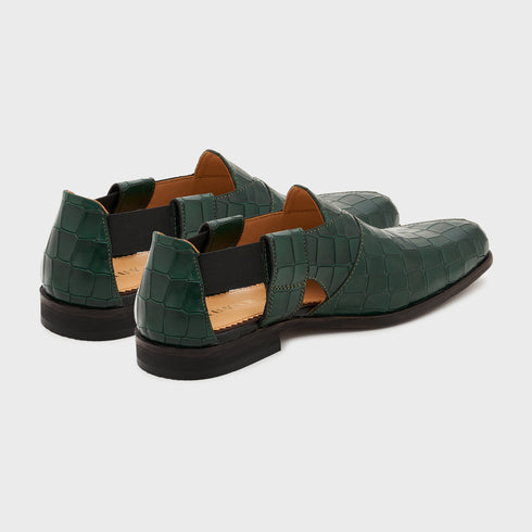 Peshauri | Forest Green Croco Leather